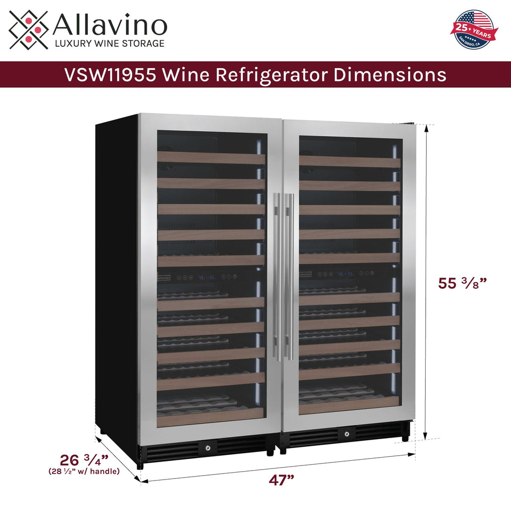 Allavino 238 Bottle 55" Tall Four Zone Side-by-Side Stainless Steel Wine Refrigerator
