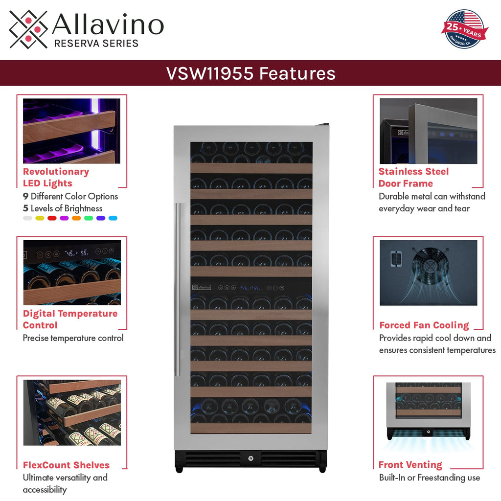 Allavino 238 Bottle 55" Tall Four Zone Side-by-Side Stainless Steel Wine Refrigerator