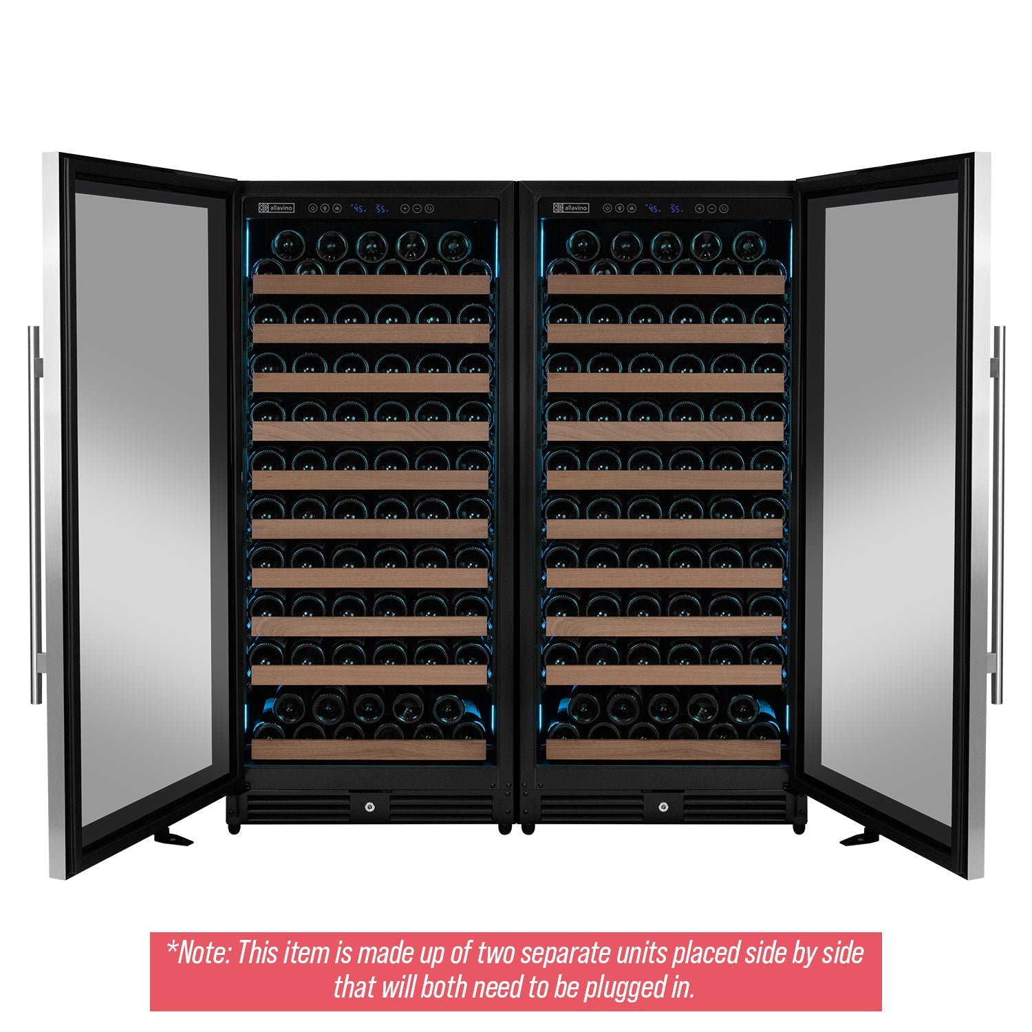 Allavino 238 Bottle 55" Tall Dual Zone Side-by-Side Stainless Steel Wine Refrigerator