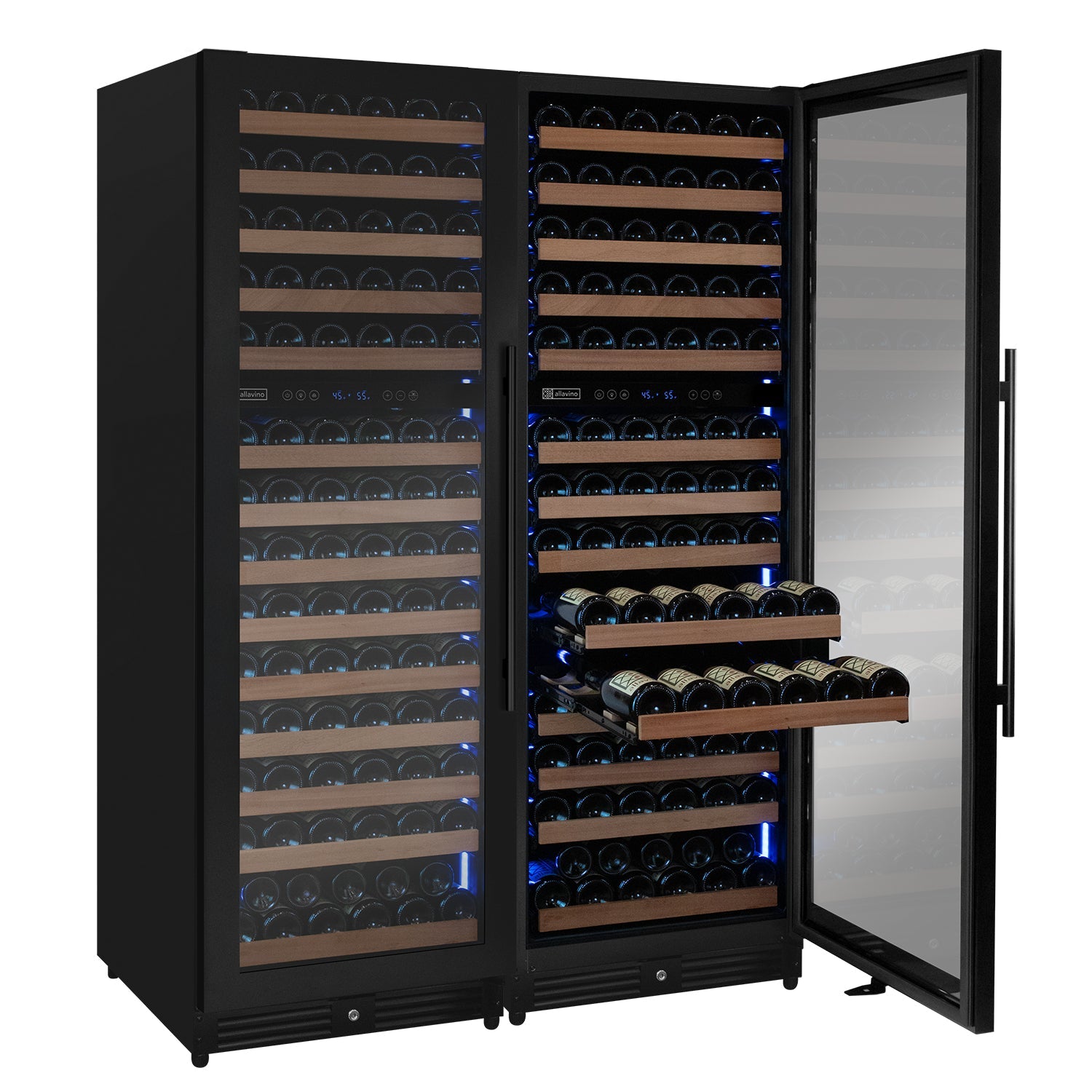 Allavino Reserva Series 308 Bottle 71" Tall Four Zone Black Metal Side-by-Side Wine Refrigerator