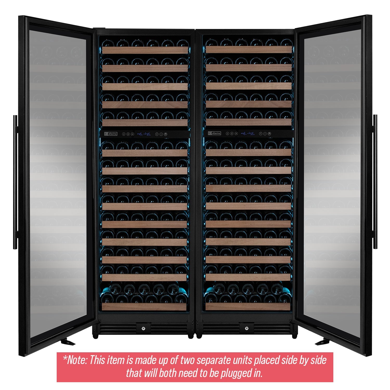 Allavino Reserva Series 308 Bottle 71" Tall Four Zone Black Metal Side-by-Side Wine Refrigerator