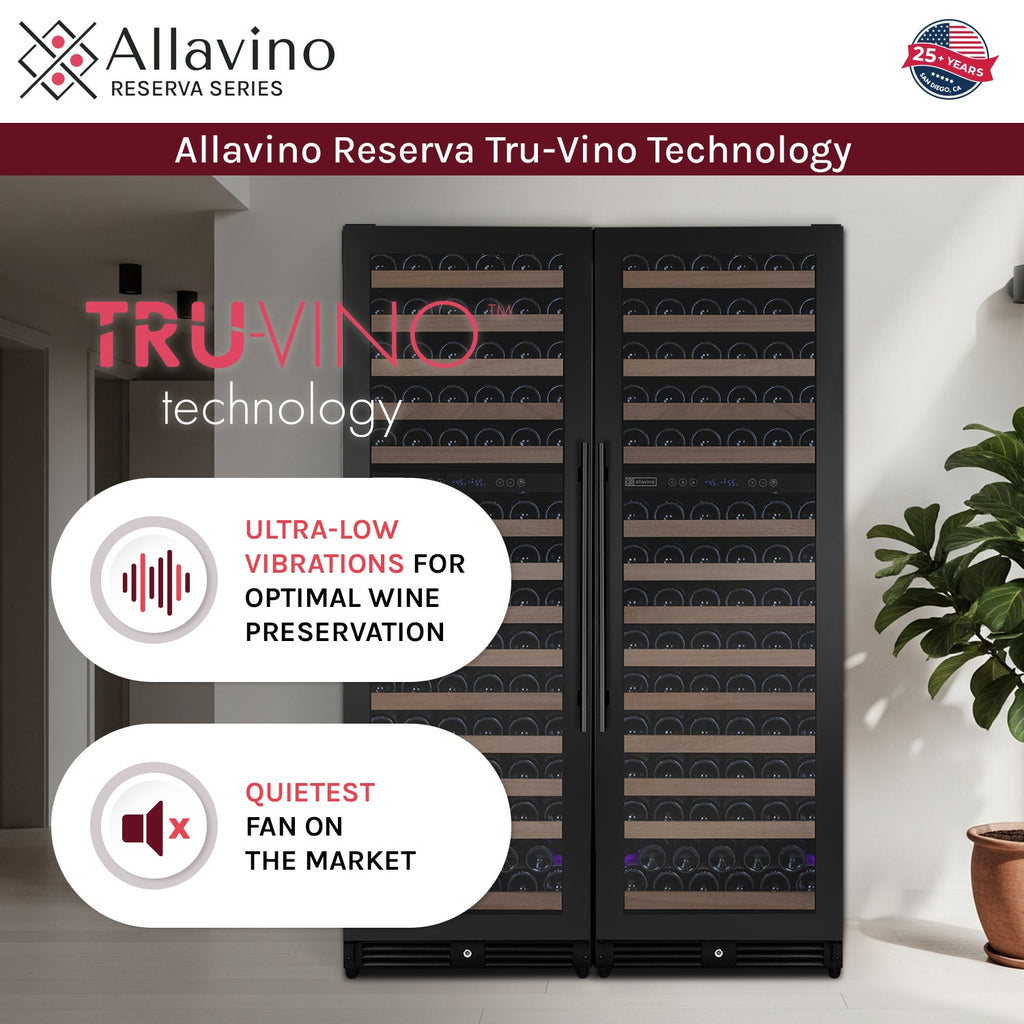 Allavino Reserva Series 308 Bottle 71" Tall Four Zone Black Metal Side-by-Side Wine Refrigerator