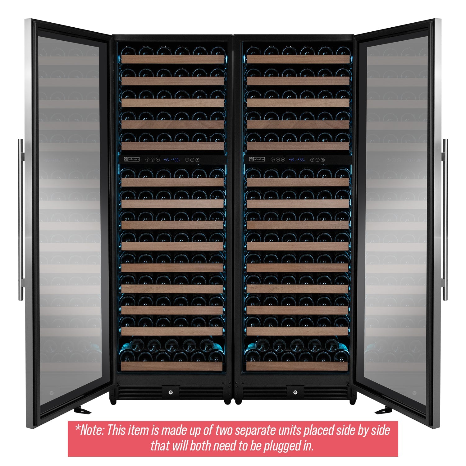 Allavino Reserva Series 308 Bottle 71" Tall Four Zone Stainless Steel Side-by-Side Wine Refrigerator