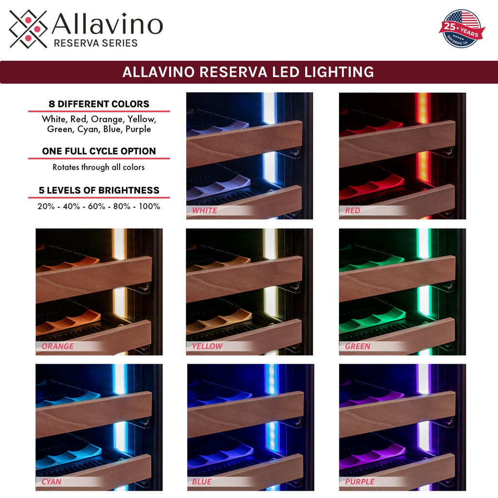 Allavino Reserva Series 308 Bottle 71" Tall Four Zone Black Metal Side-by-Side Wine Refrigerator