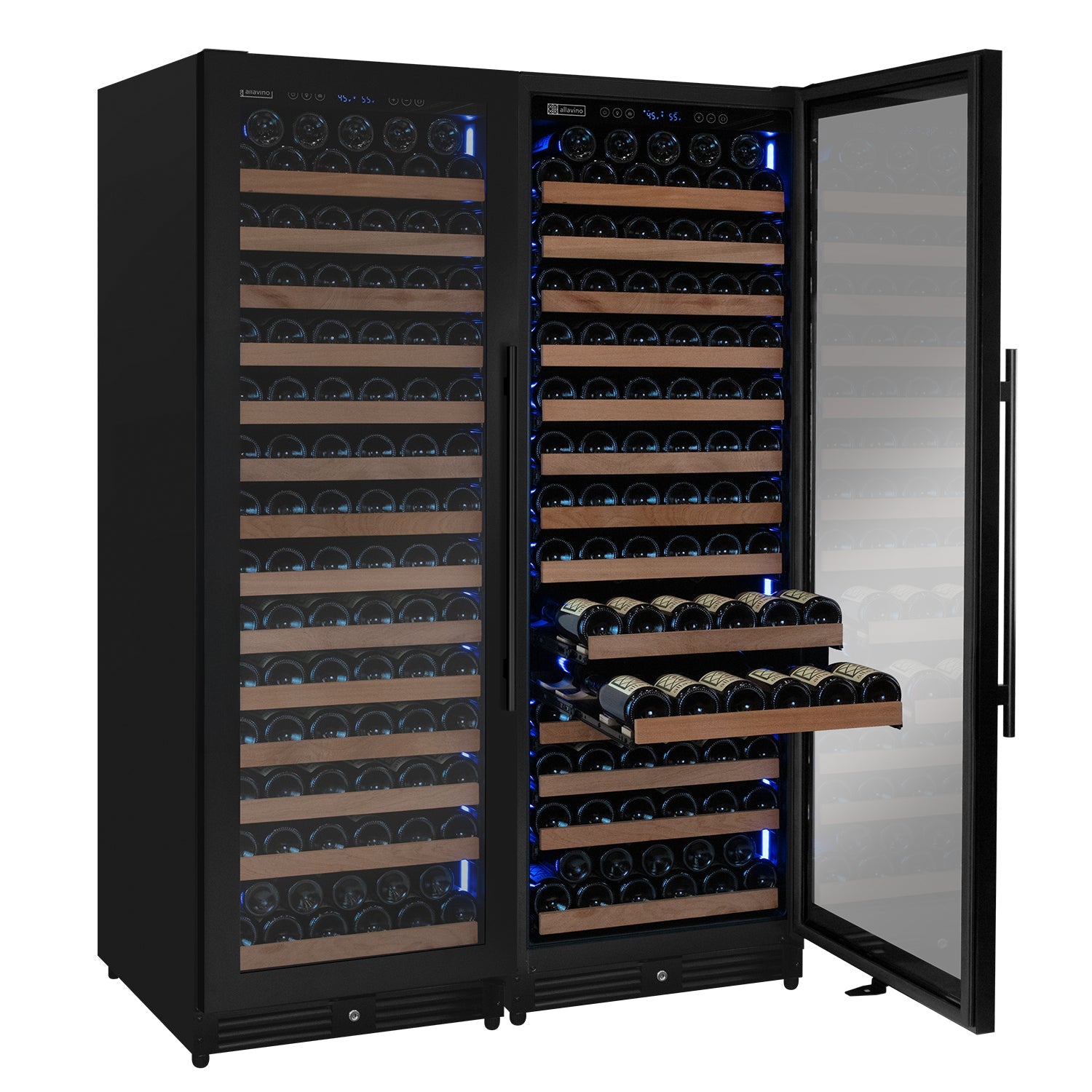 Allavino Reserva Series 326 Bottle 71" Tall Dual Zone Black Metal Side-by-Side Wine Refrigerator