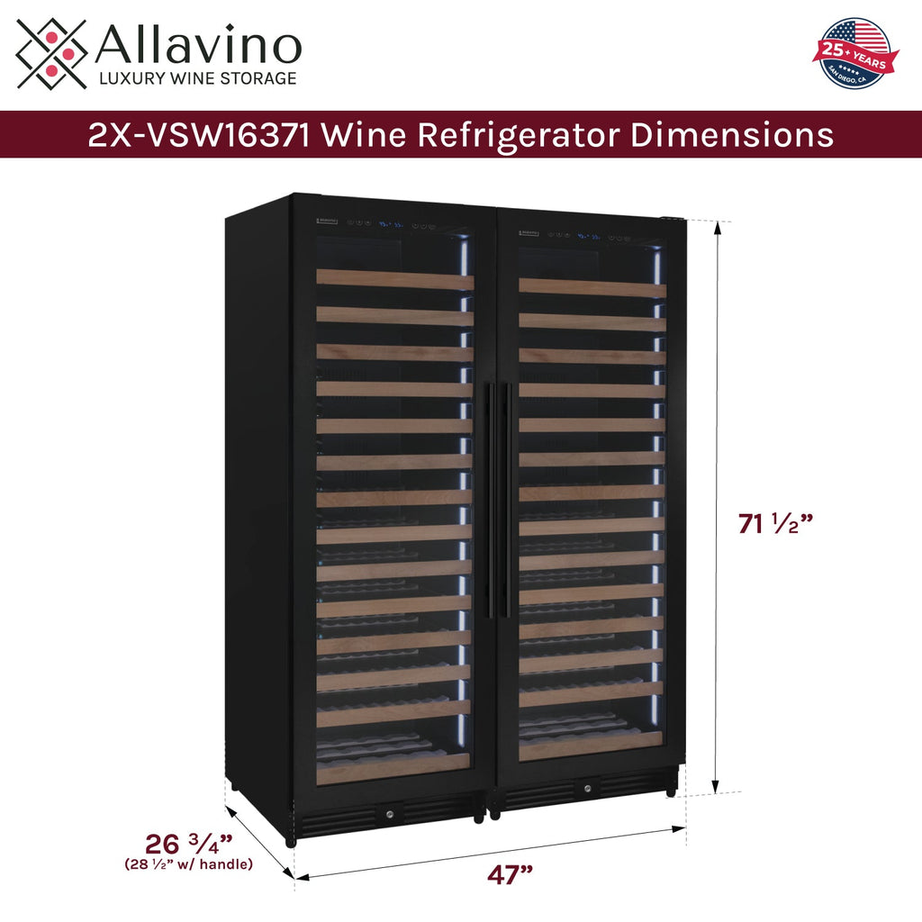 Allavino Reserva Series 326 Bottle 71" Tall Dual Zone Black Metal Side-by-Side Wine Refrigerator