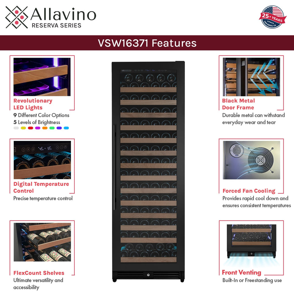Allavino Reserva Series 326 Bottle 71" Tall Dual Zone Black Metal Side-by-Side Wine Refrigerator