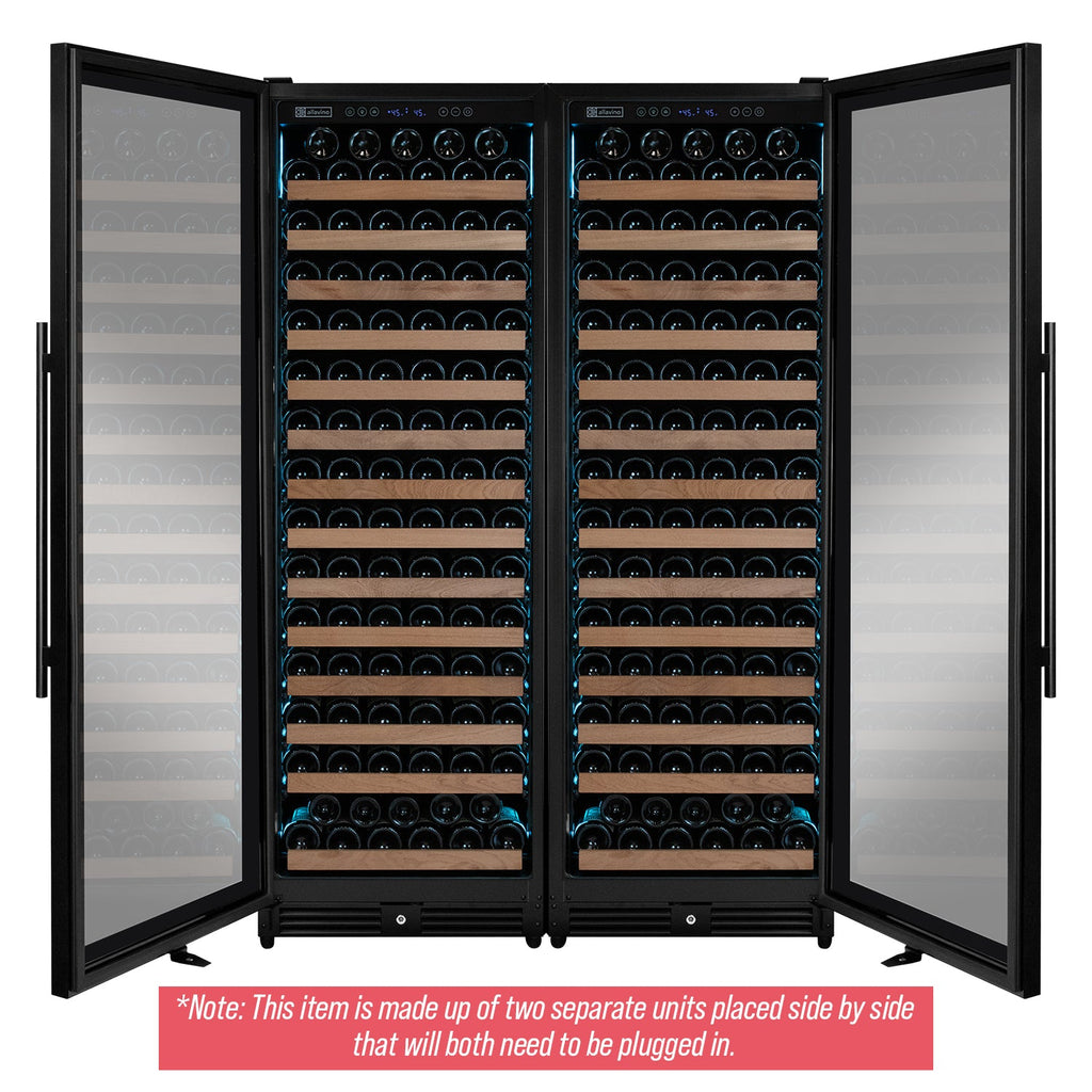Allavino Reserva Series 326 Bottle 71" Tall Dual Zone Black Metal Side-by-Side Wine Refrigerator