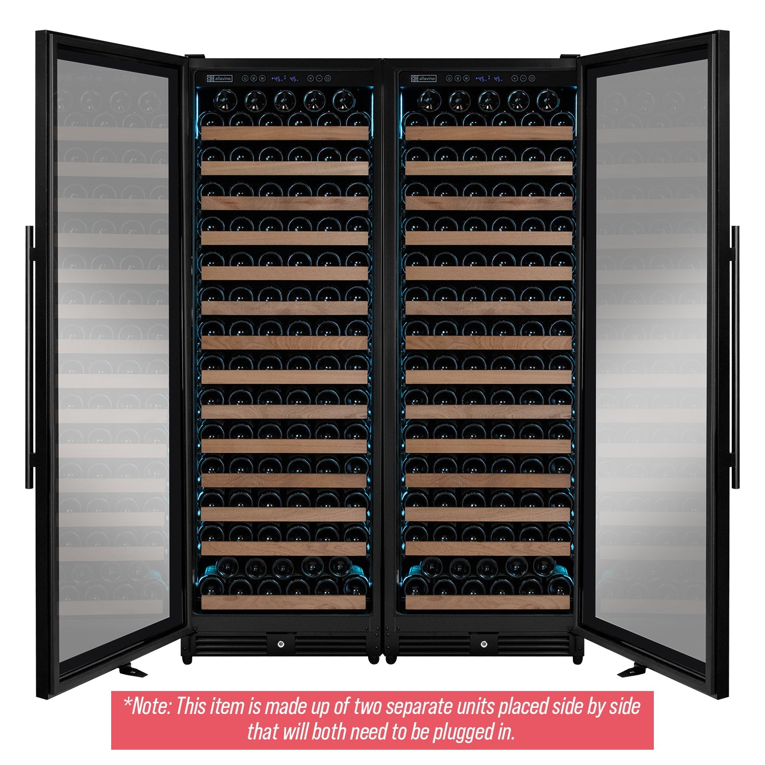 Allavino Reserva Series 326 Bottle 71" Tall Dual Zone Black Metal Side-by-Side Wine Refrigerator