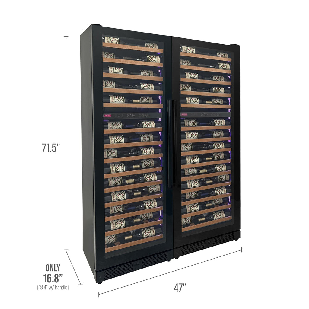 Allavino Reserva Series 134 Bottle 71" Tall Four Zone Black Side-by-Side Shallow Wine Refrigerator