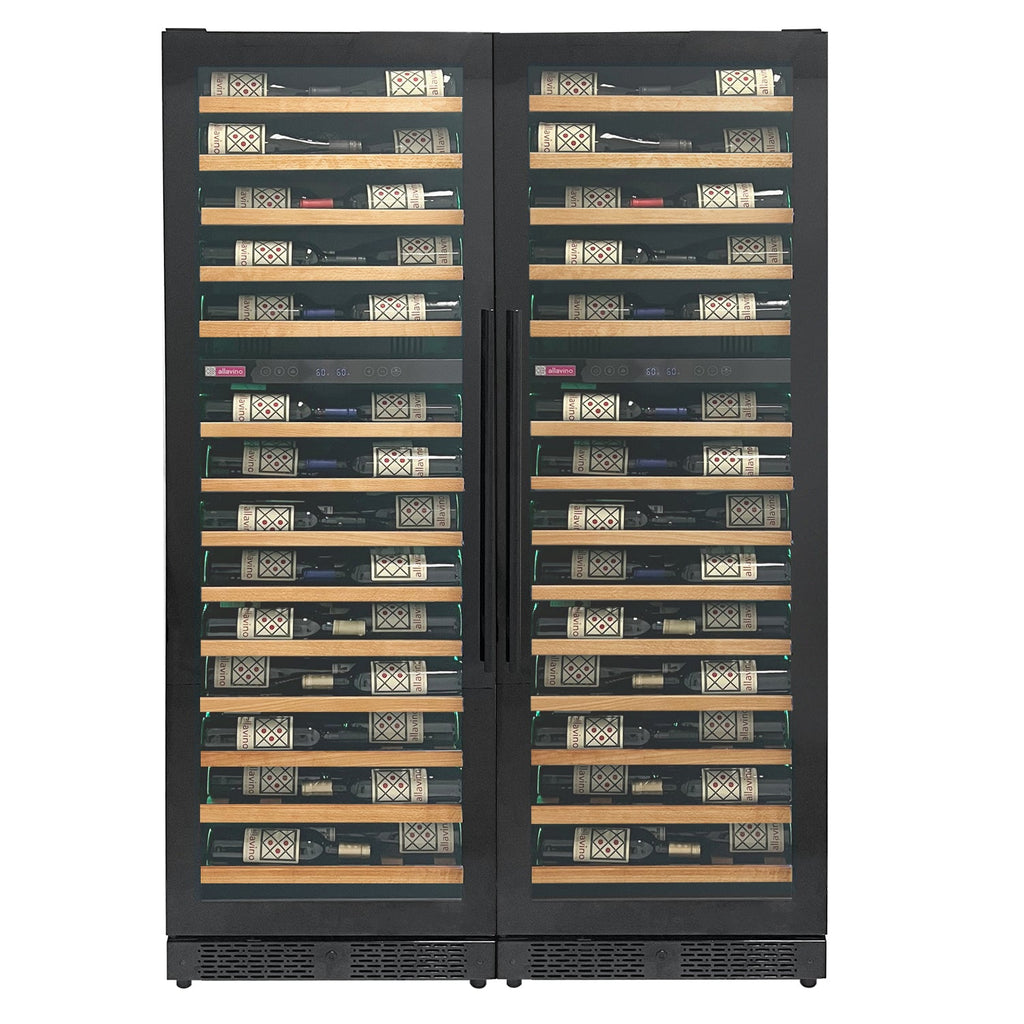Allavino Reserva Series 134 Bottle 71" Tall Four Zone Black Side-by-Side Shallow Wine Refrigerator