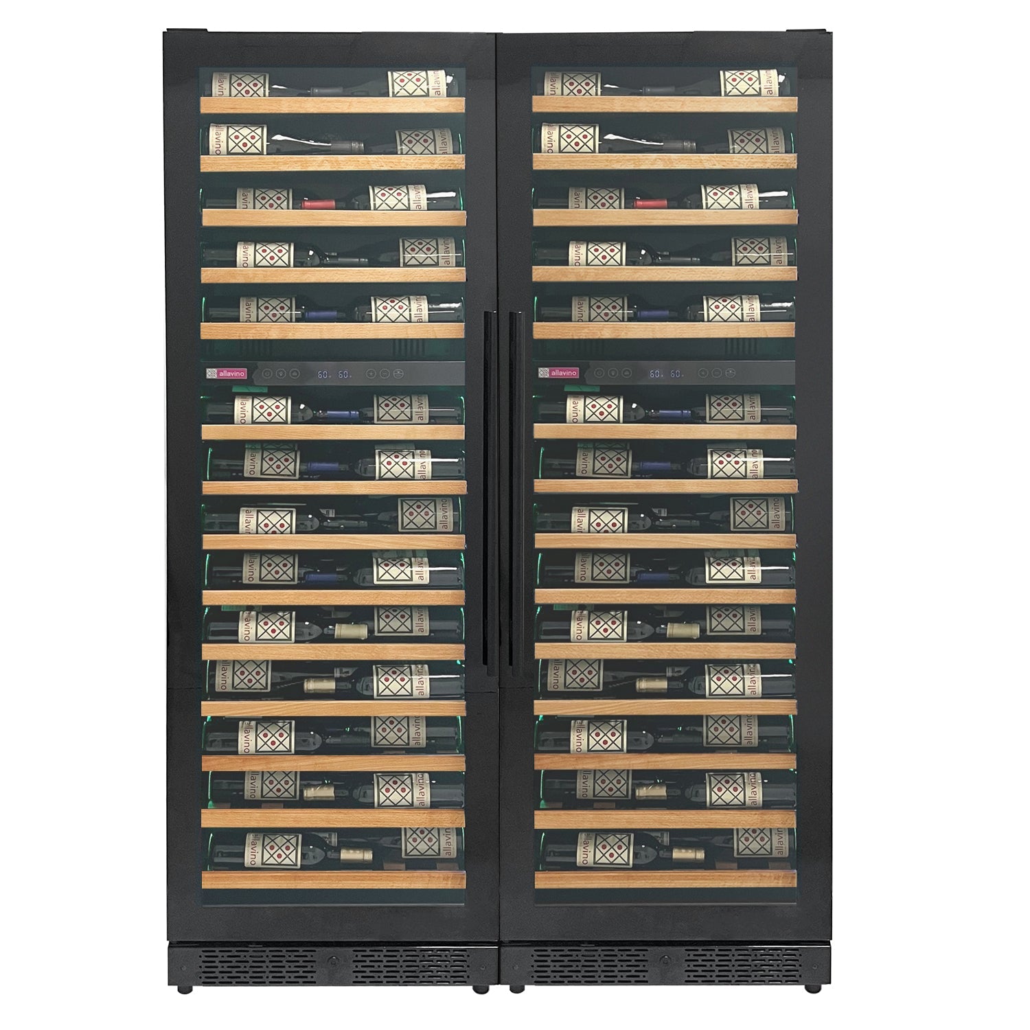 Allavino Reserva Series 134 Bottle 71" Tall Four Zone Black Side-by-Side Shallow Wine Refrigerator