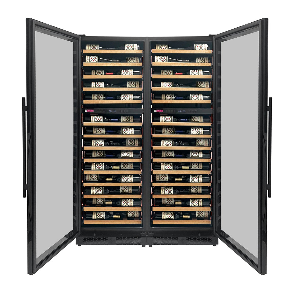 Allavino Reserva Series 134 Bottle 71" Tall Four Zone Black Side-by-Side Shallow Wine Refrigerator