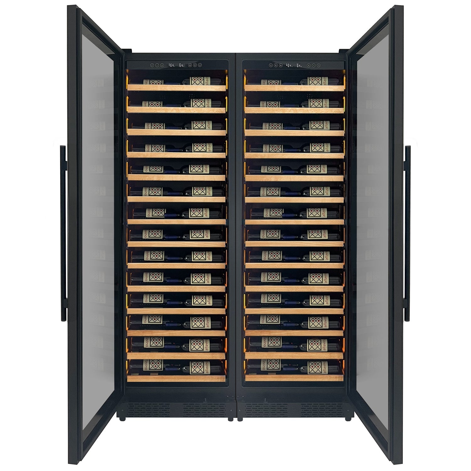 Allavino Reserva Series 134 Bottle 71" Tall Dual Zone Black Side-by-Side Shallow Wine Refrigerator
