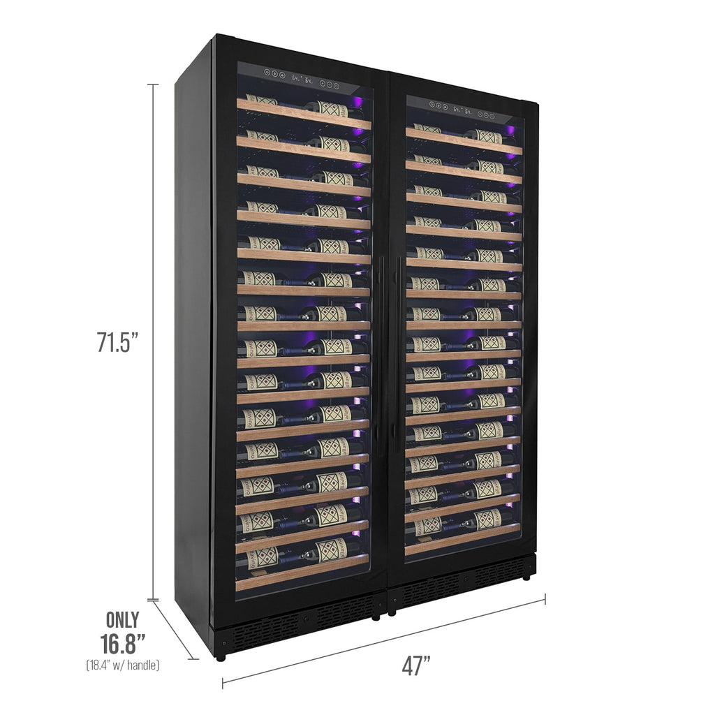 Allavino Reserva Series 134 Bottle 71" Tall Dual Zone Black Side-by-Side Shallow Wine Refrigerator