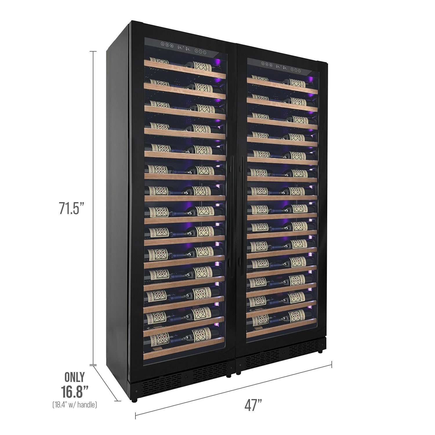 Allavino Reserva Series 134 Bottle 71" Tall Dual Zone Black Side-by-Side Shallow Wine Refrigerator