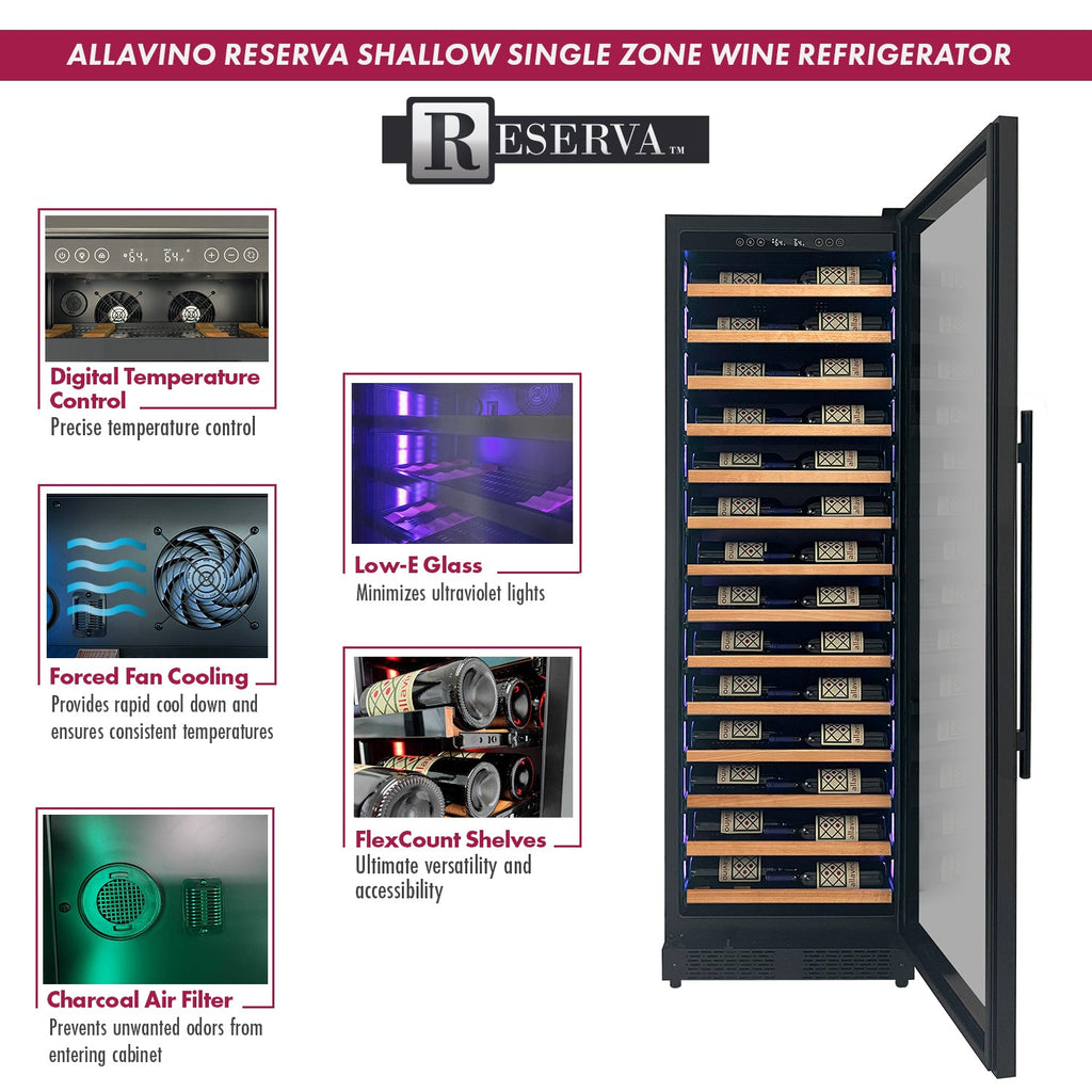 Allavino Reserva Series 134 Bottle 71" Tall Dual Zone Black Side-by-Side Shallow Wine Refrigerator