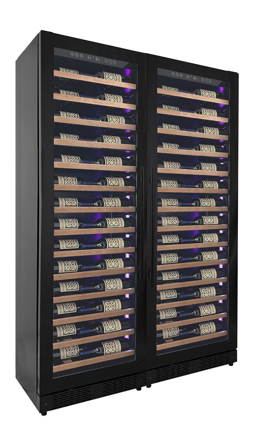 Allavino Reserva Series 134 Bottle 71" Tall Dual Zone Black Side-by-Side Shallow Wine Refrigerator