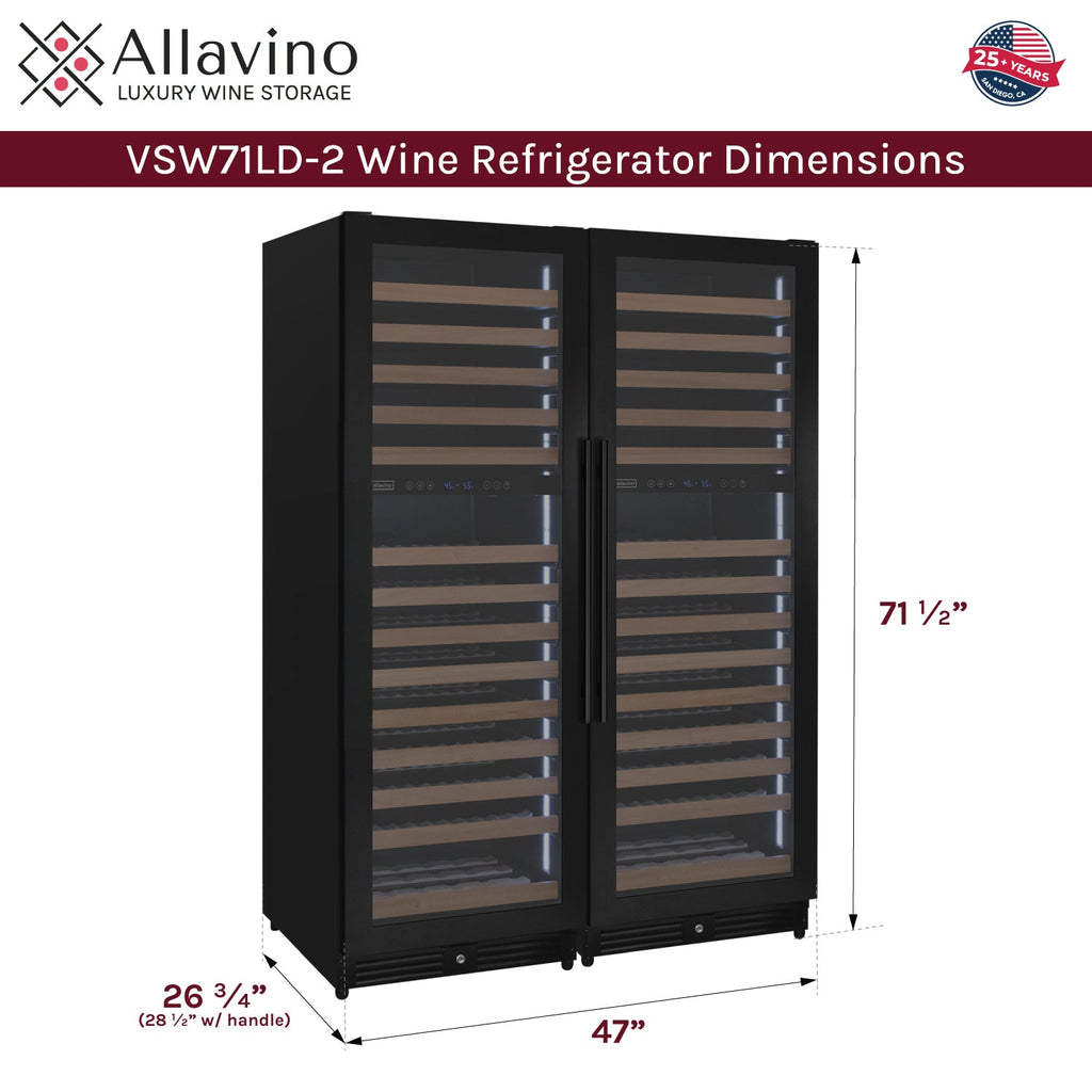 Allavino Reserva Series 344 Bottle Four Zone Built-In Side-by-Side Wine Refrigerator with Black Metal Doors