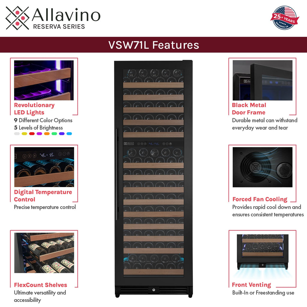 Allavino Reserva Series 344 Bottle Four Zone Built-In Side-by-Side Wine Refrigerator with Black Metal Doors