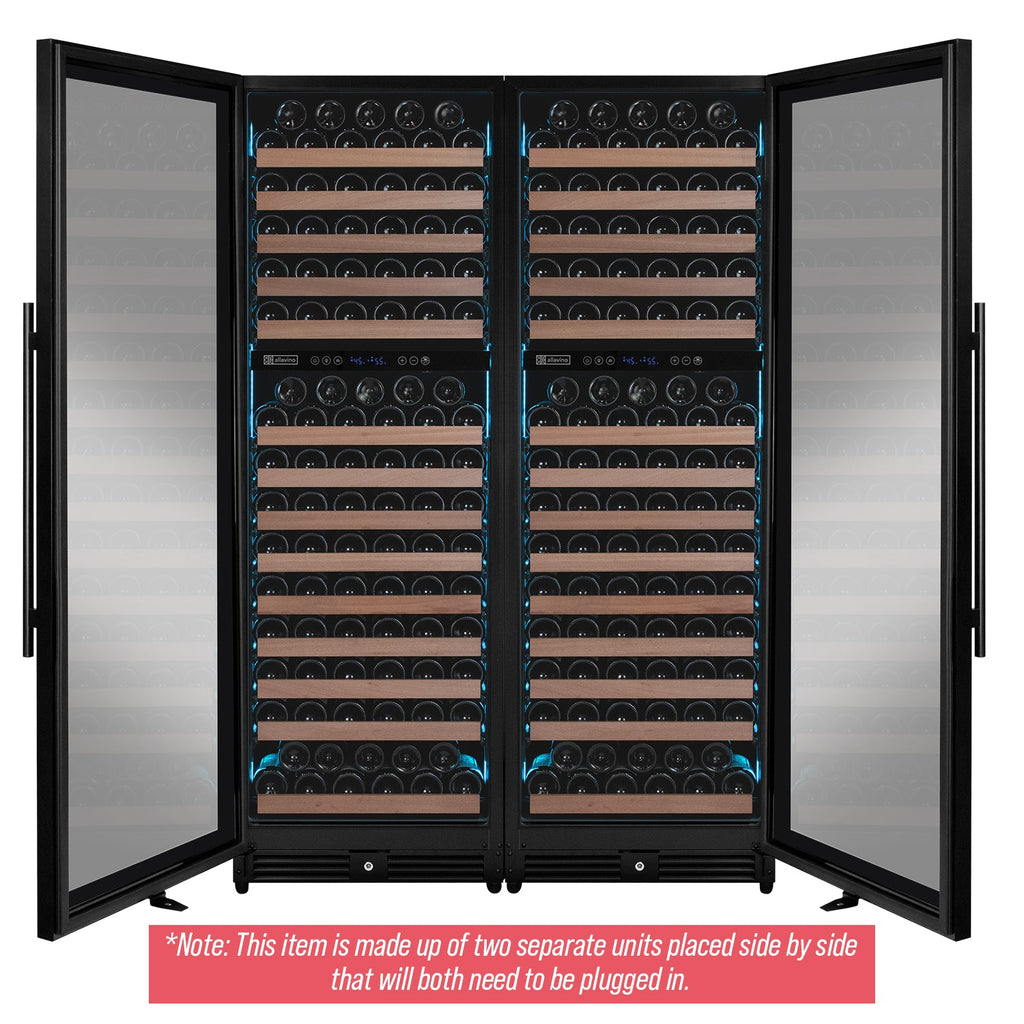 Allavino Reserva Series 344 Bottle Four Zone Built-In Side-by-Side Wine Refrigerator with Black Metal Doors