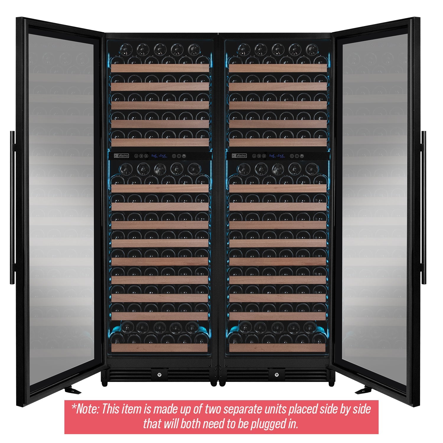 Allavino Reserva Series 344 Bottle Four Zone Built-In Side-by-Side Wine Refrigerator with Black Metal Doors