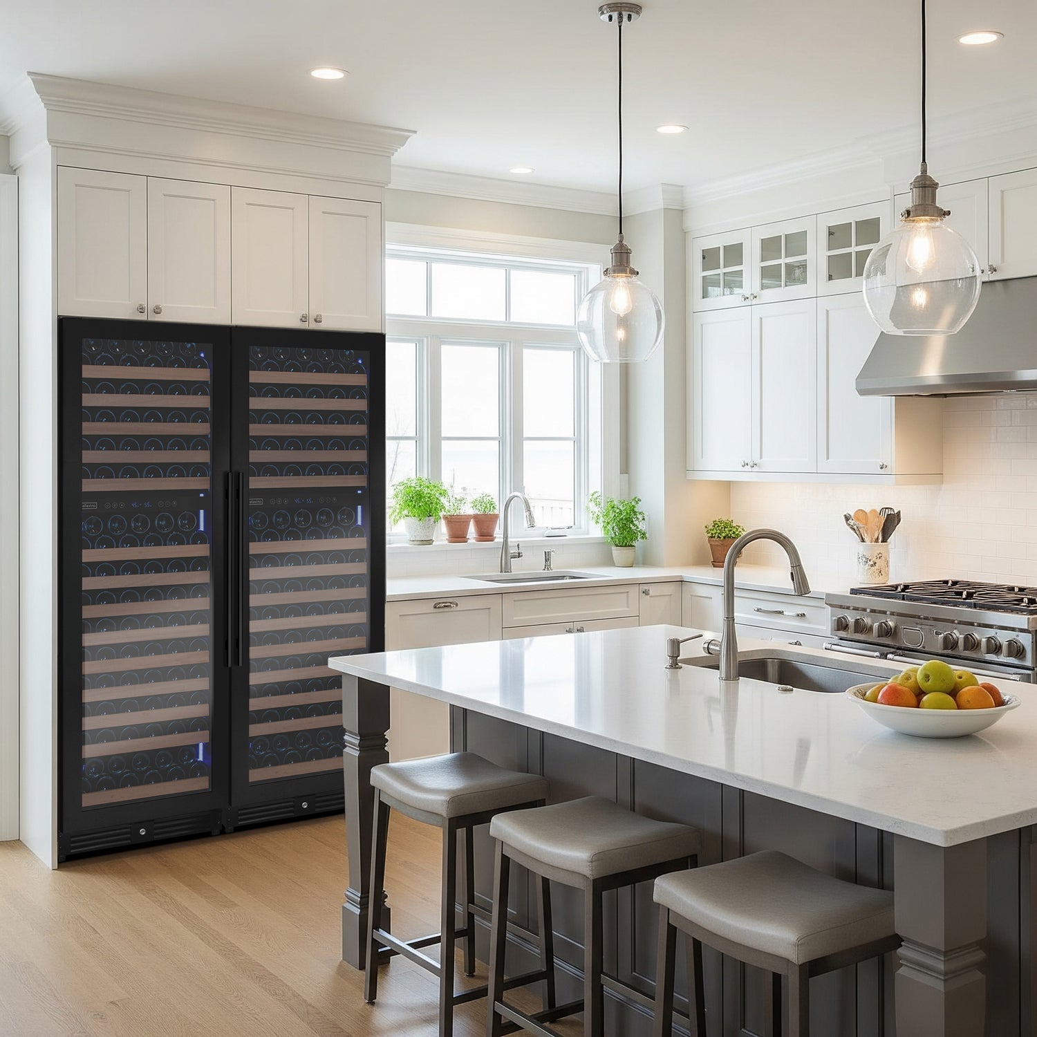 Allavino Reserva Series 344 Bottle Four Zone Built-In Side-by-Side Wine Refrigerator with Black Metal Doors