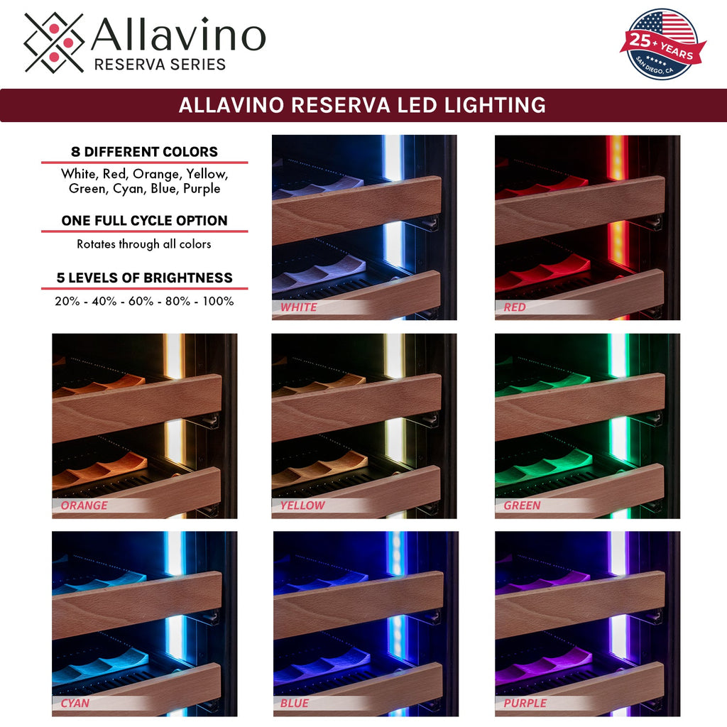 Allavino Reserva Series 344 Bottle Four Zone Built-In Side-by-Side Wine Refrigerator with Stainless Steel Doors