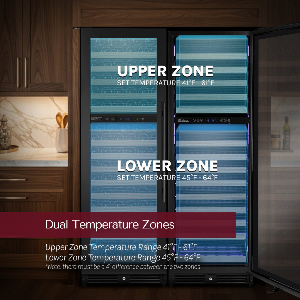 Allavino Reserva Series 344 Bottle Four Zone Built-In Side-by-Side Wine Refrigerator with Stainless Steel Doors