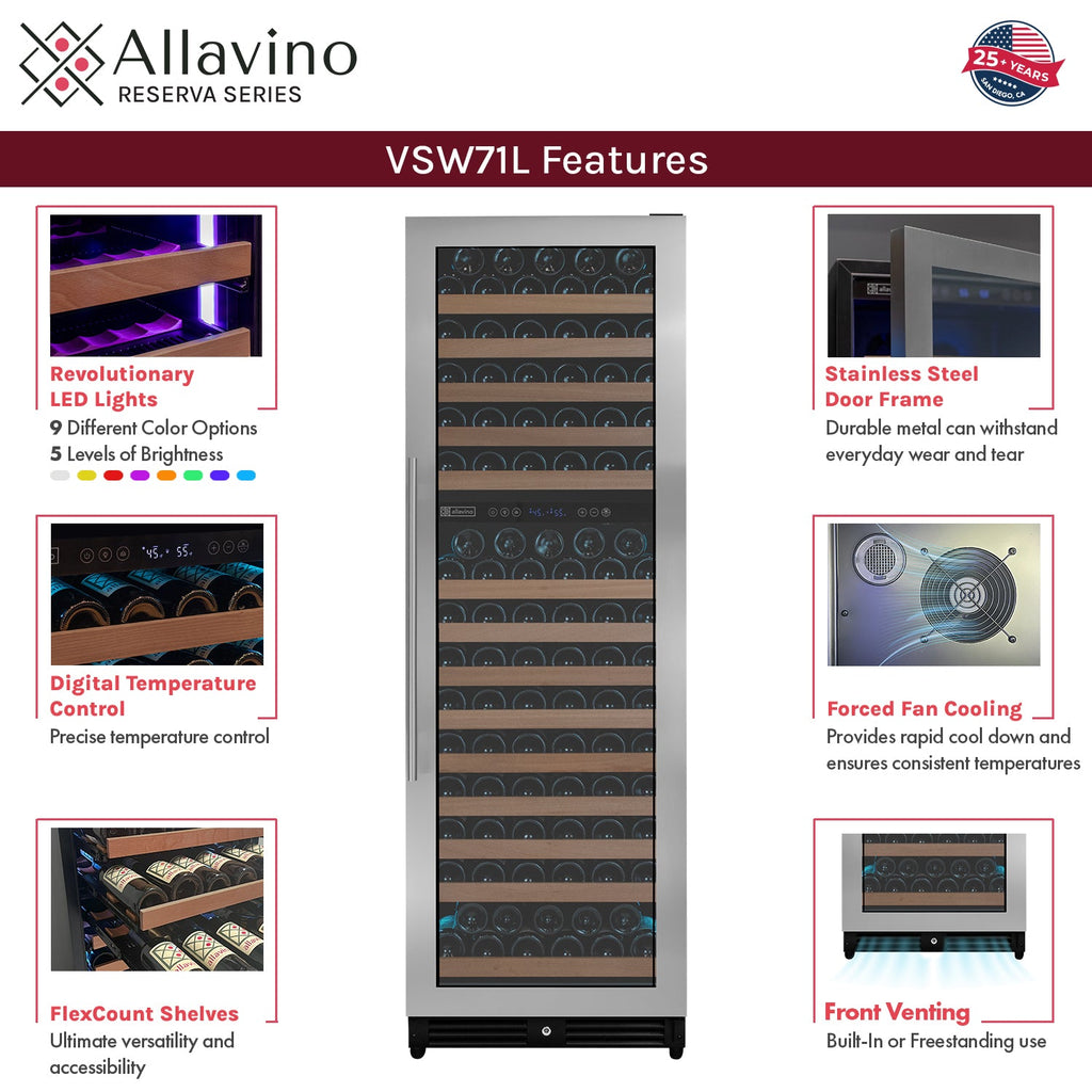 Allavino Reserva Series 344 Bottle Four Zone Built-In Side-by-Side Wine Refrigerator with Stainless Steel Doors