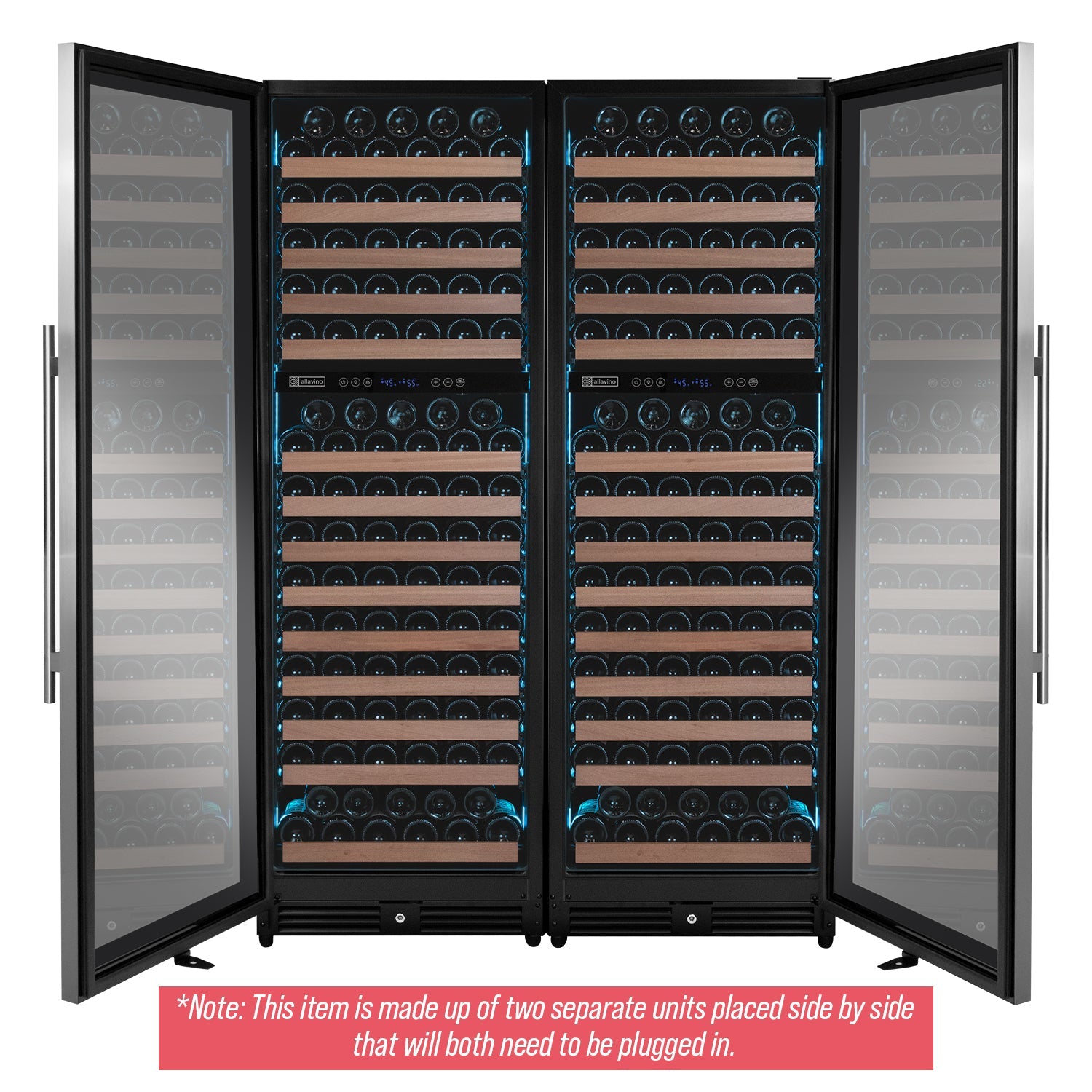 Allavino Reserva Series 344 Bottle Four Zone Built-In Side-by-Side Wine Refrigerator with Stainless Steel Doors