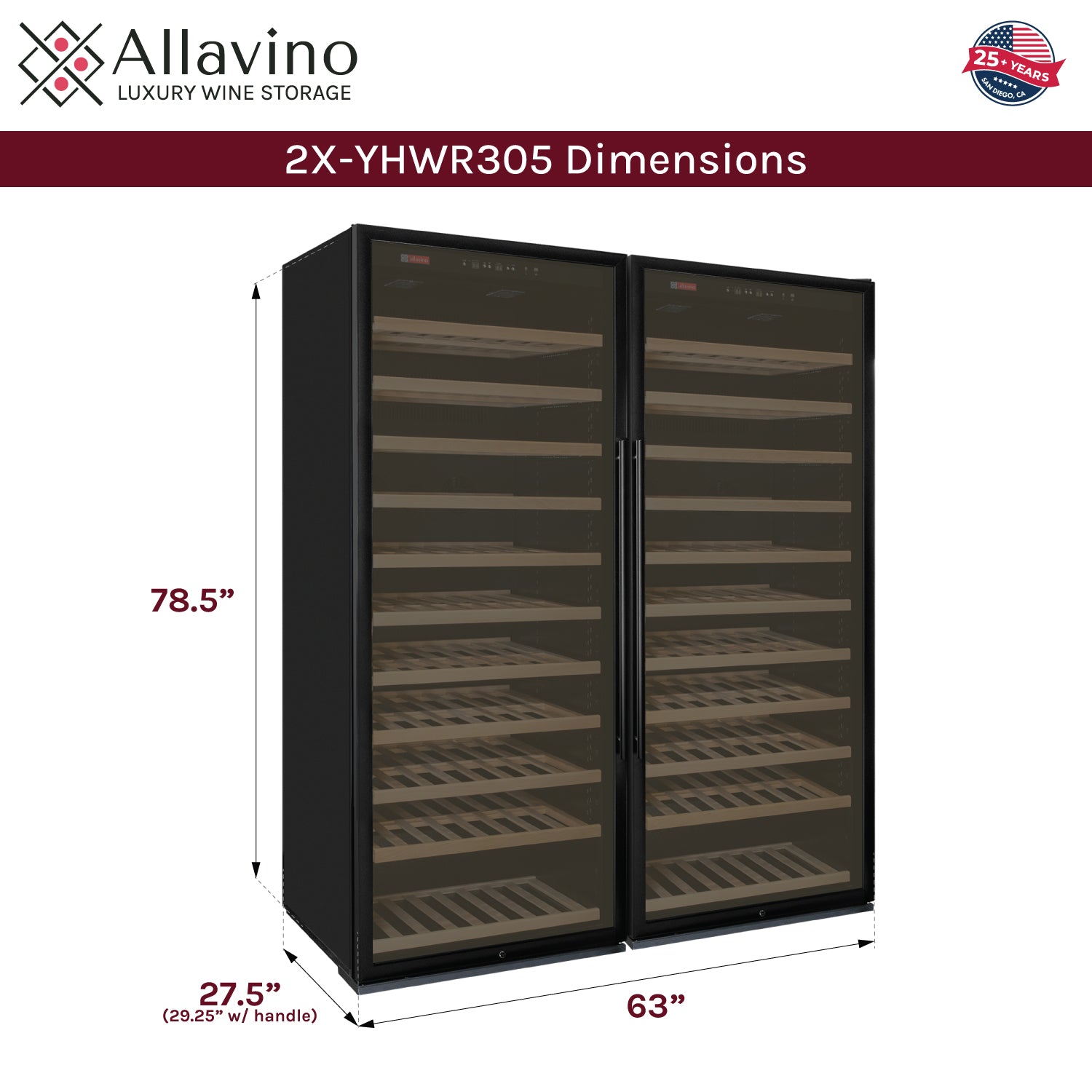 Allavino Vite II Tru-Vino 554 Bottle Dual Zone Black Side-by-Side Wine Refrigerator