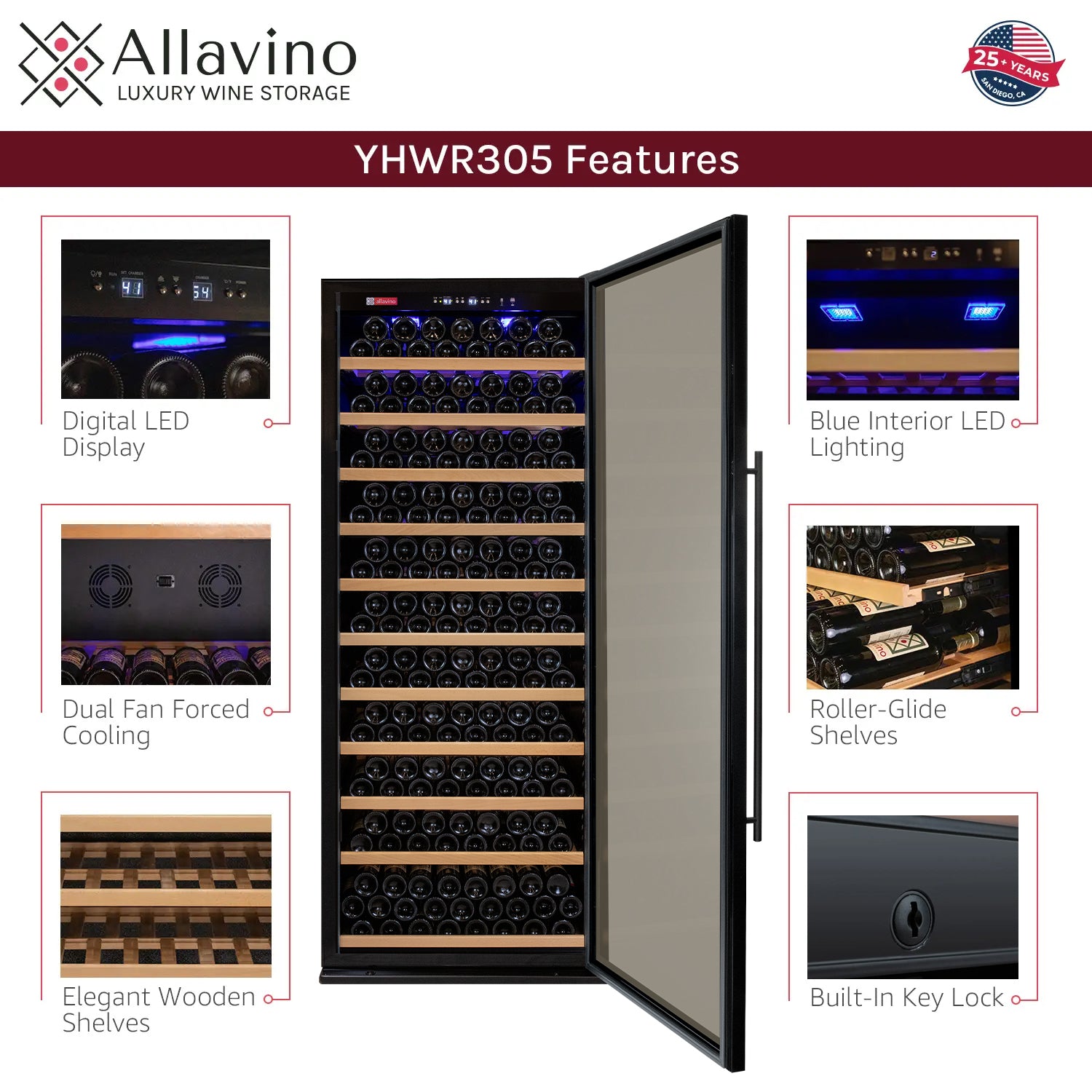 Allavino Vite II Tru-Vino 554 Bottle Dual Zone Black Side-by-Side Wine Refrigerator
