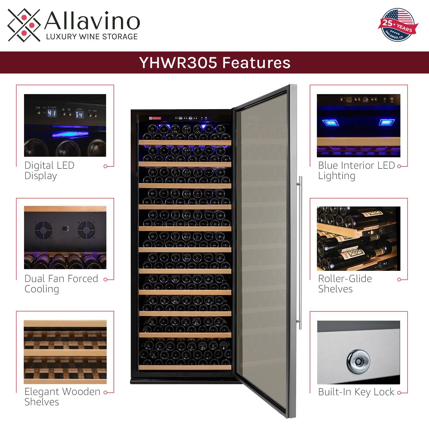 Allavino Vite II Tru-Vino 554 Bottle Dual Zone Stainless Steel Side-by-Side Wine Refrigerator