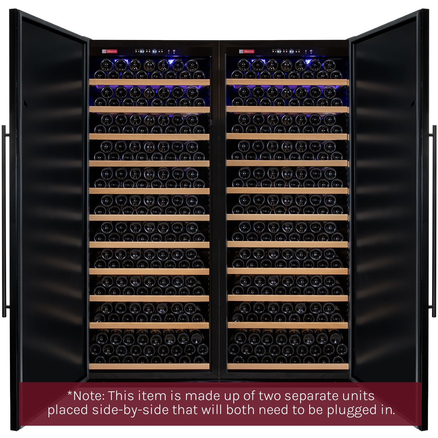 Allavino Vite II Tru-Vino 610 Bottle Dual Zone Solid Black Door Side-by-Side Wine Refrigerator