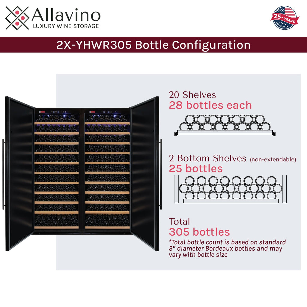 Allavino Vite II Tru-Vino 610 Bottle Dual Zone Solid Black Door Side-by-Side Wine Refrigerator