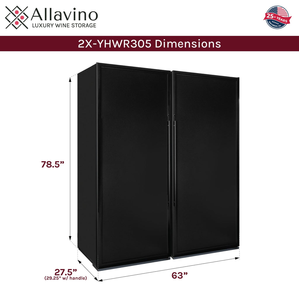 Allavino Vite II Tru-Vino 610 Bottle Dual Zone Solid Black Door Side-by-Side Wine Refrigerator