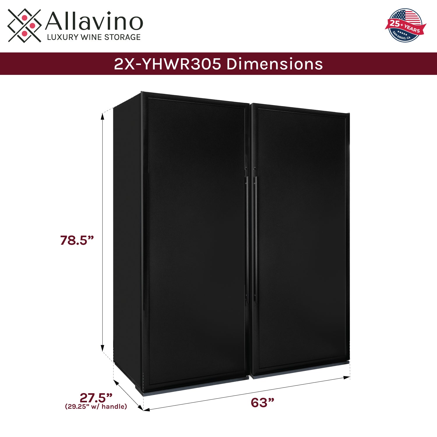 Allavino Vite II Tru-Vino 610 Bottle Dual Zone Solid Black Door Side-by-Side Wine Refrigerator