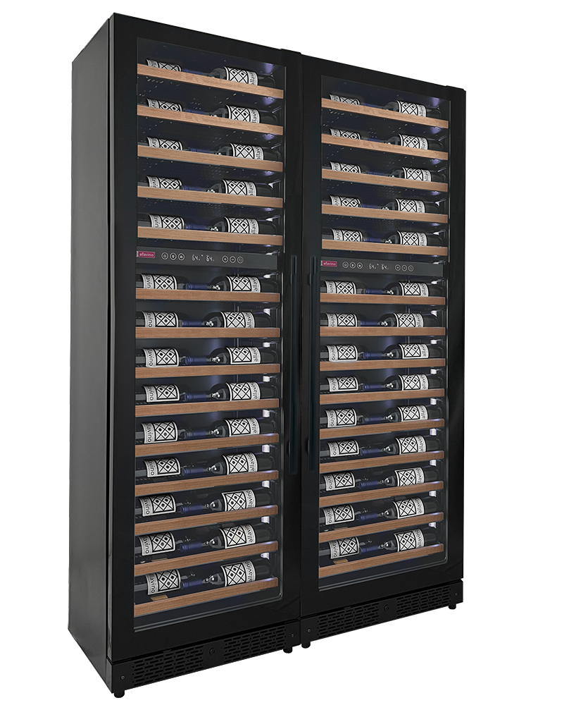 Allavino Reserva Series 134 Bottle 71" Tall Four Zone Black Side-by-Side Shallow Wine Refrigerator