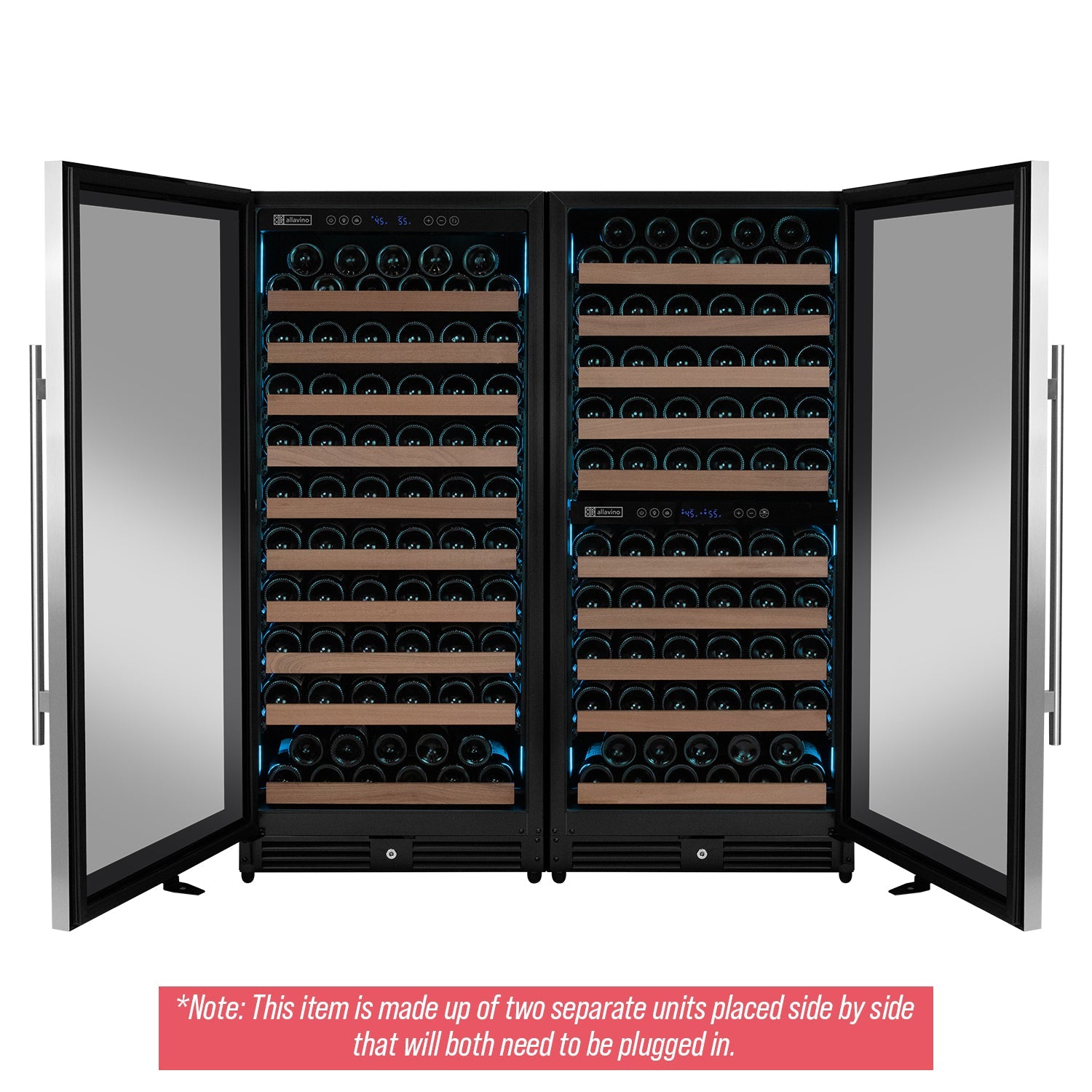 Allavino 238 Bottle 55" Tall Three Zone Side-by-Side Stainless Steel Wine Refrigerator