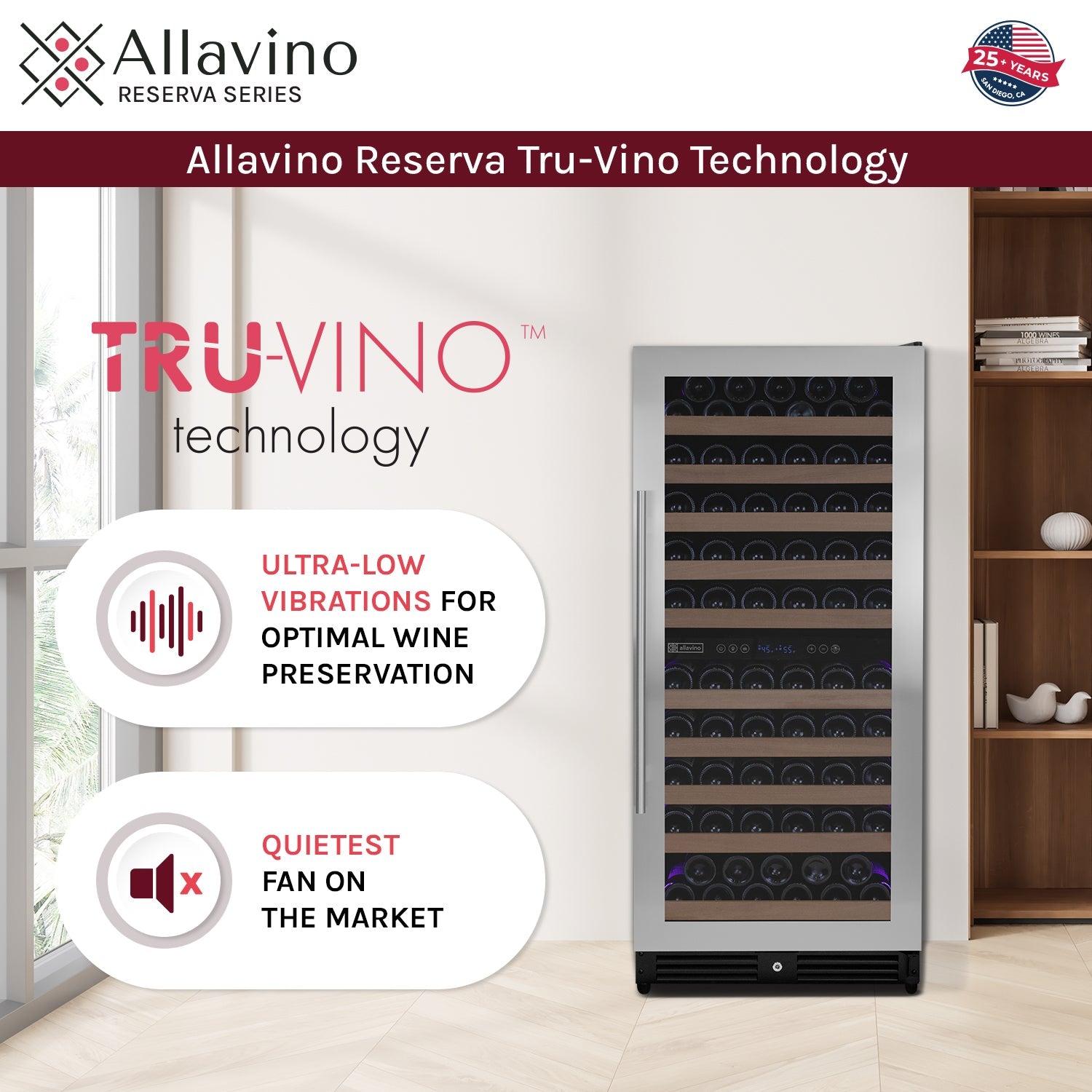 Allavino 238 Bottle 55" Tall Three Zone Side-by-Side Stainless Steel Wine Refrigerator