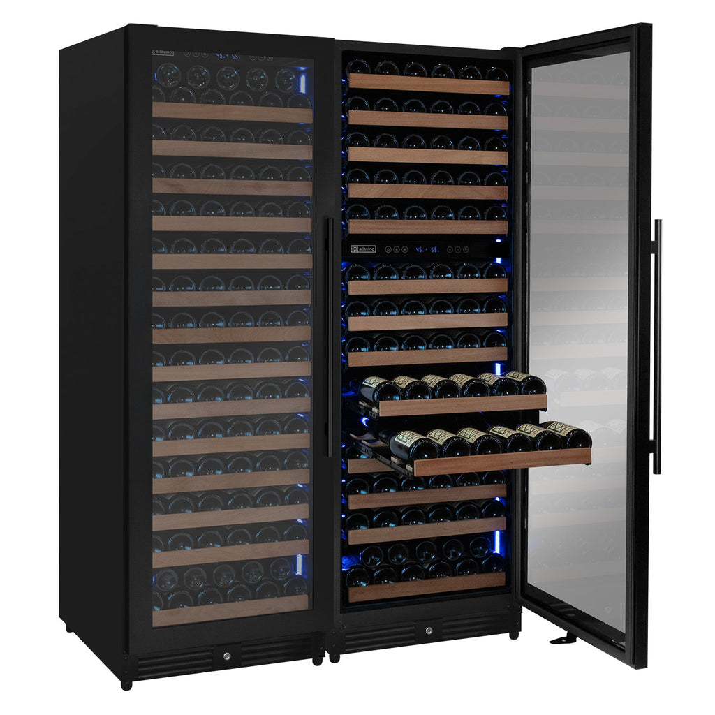 Allavino Reserva Series 317 Bottle Three Zone Tall Side-by-Side Wine Refrigerator with Black Metal Doors