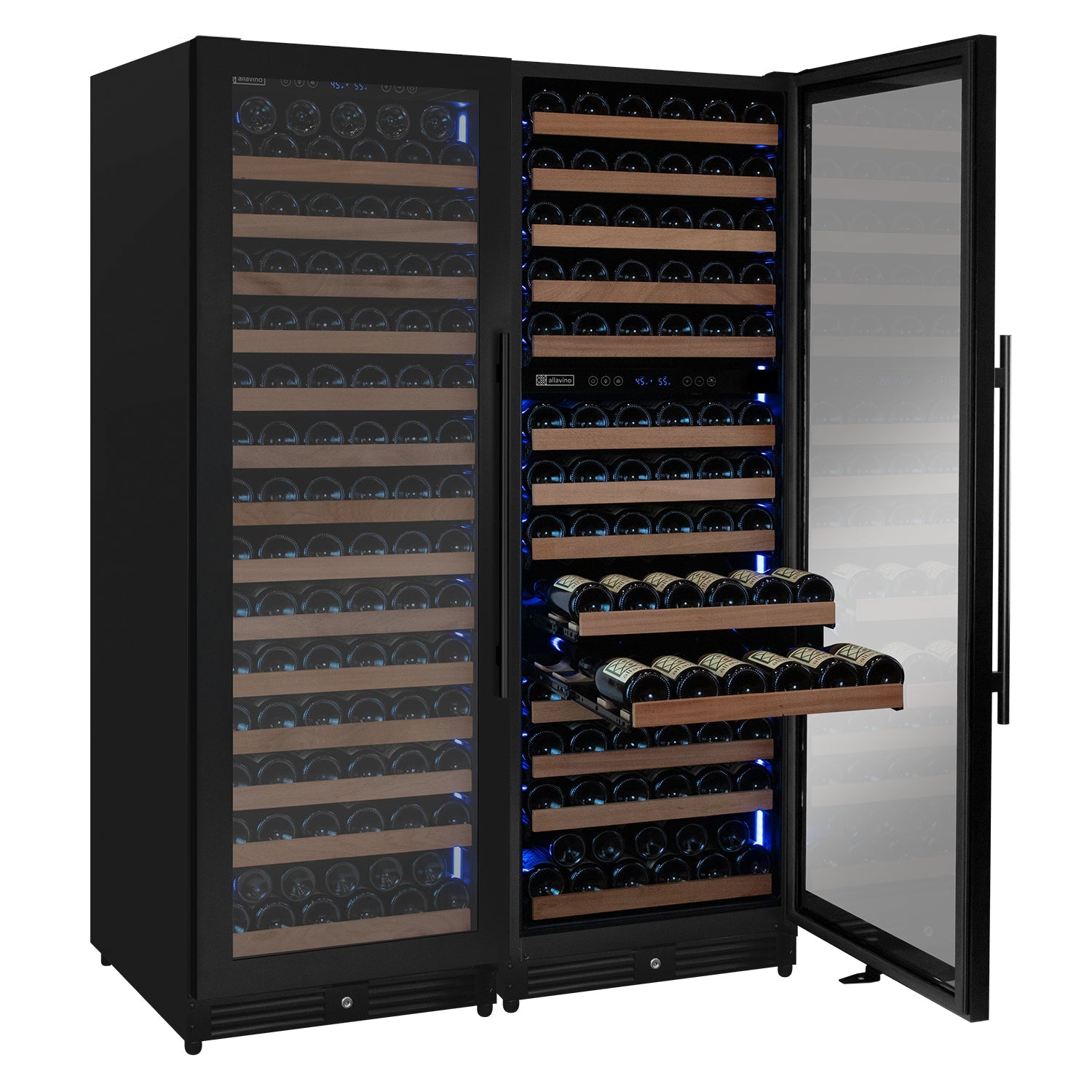 Allavino Reserva Series 317 Bottle Three Zone Tall Side-by-Side Wine Refrigerator with Black Metal Doors