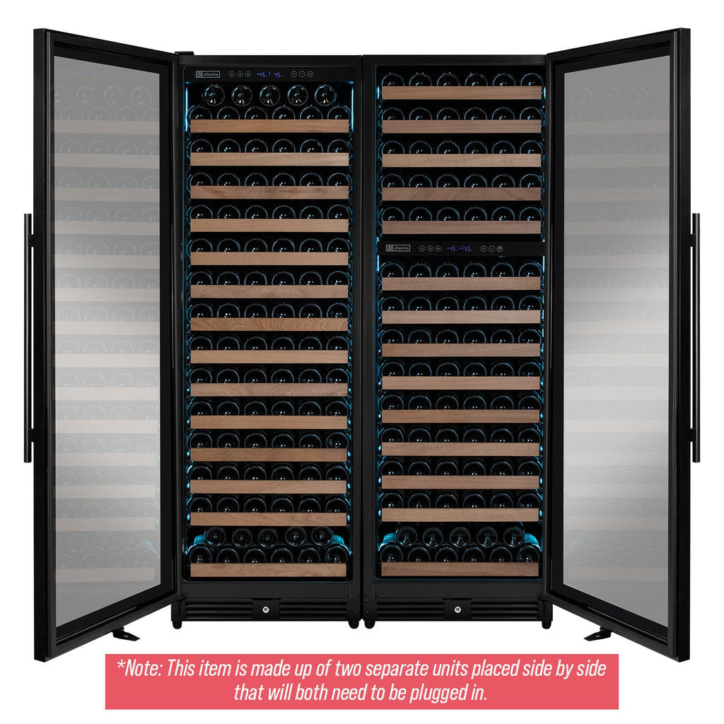 Allavino Reserva Series 317 Bottle Three Zone Tall Side-by-Side Wine Refrigerator with Black Metal Doors