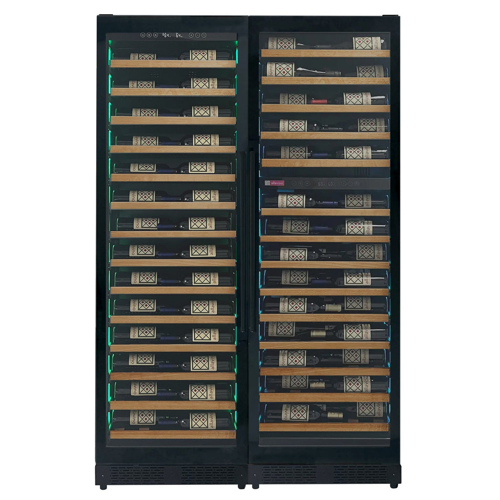 Allavino Reserva Series 134 Bottle 71" Tall Three Zone Black Side-by-Side Shallow Wine Refrigerator