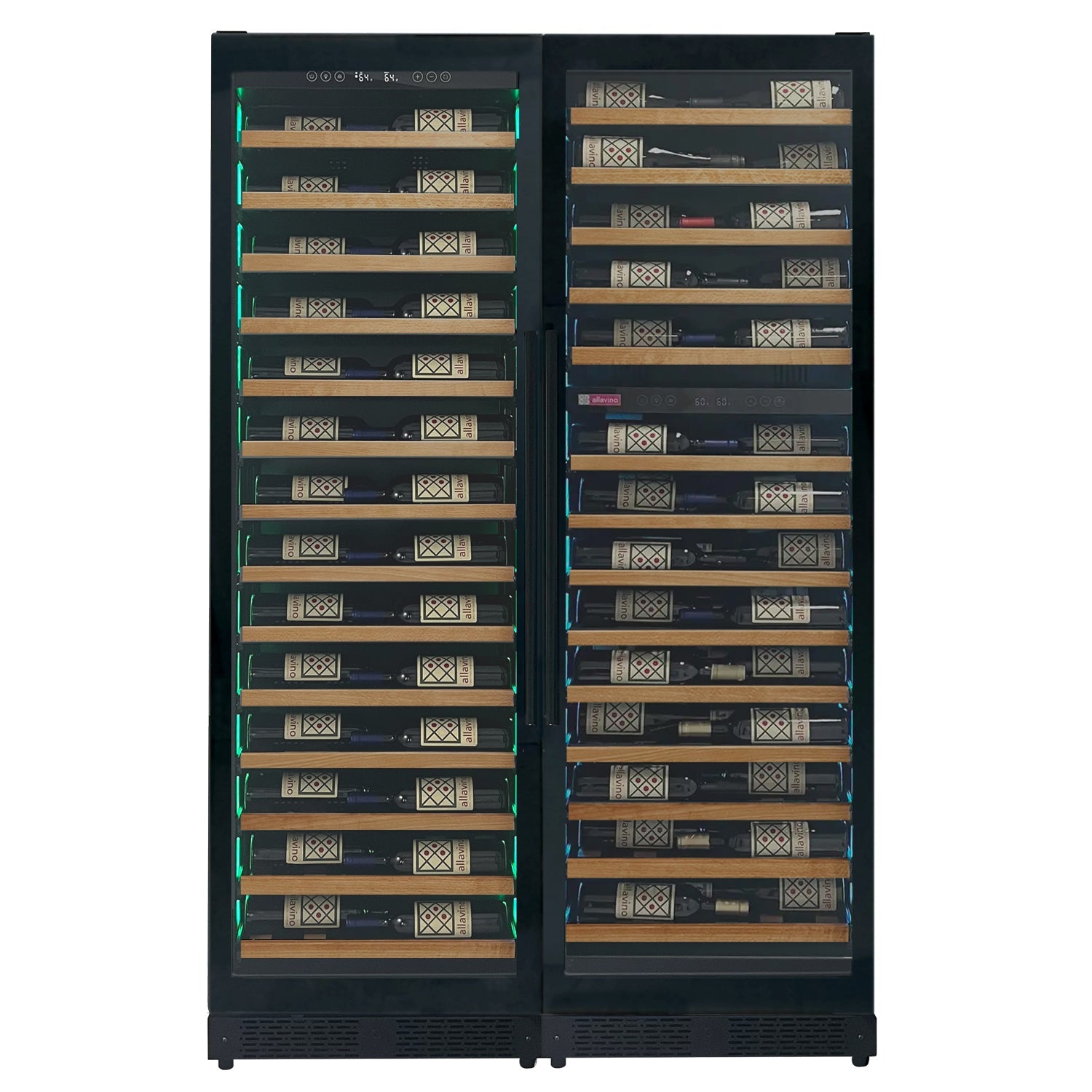 Allavino Reserva Series 134 Bottle 71" Tall Three Zone Black Side-by-Side Shallow Wine Refrigerator