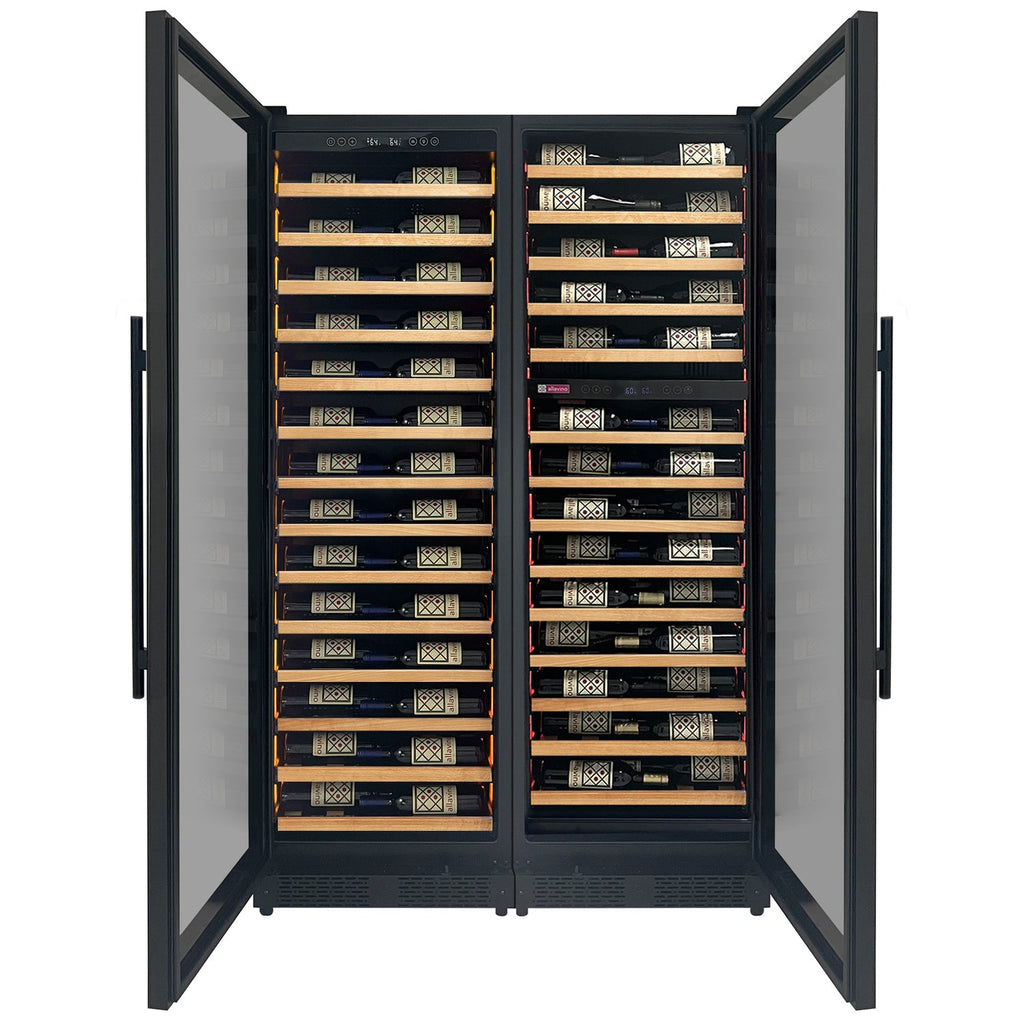 Allavino Reserva Series 134 Bottle 71" Tall Three Zone Black Side-by-Side Shallow Wine Refrigerator
