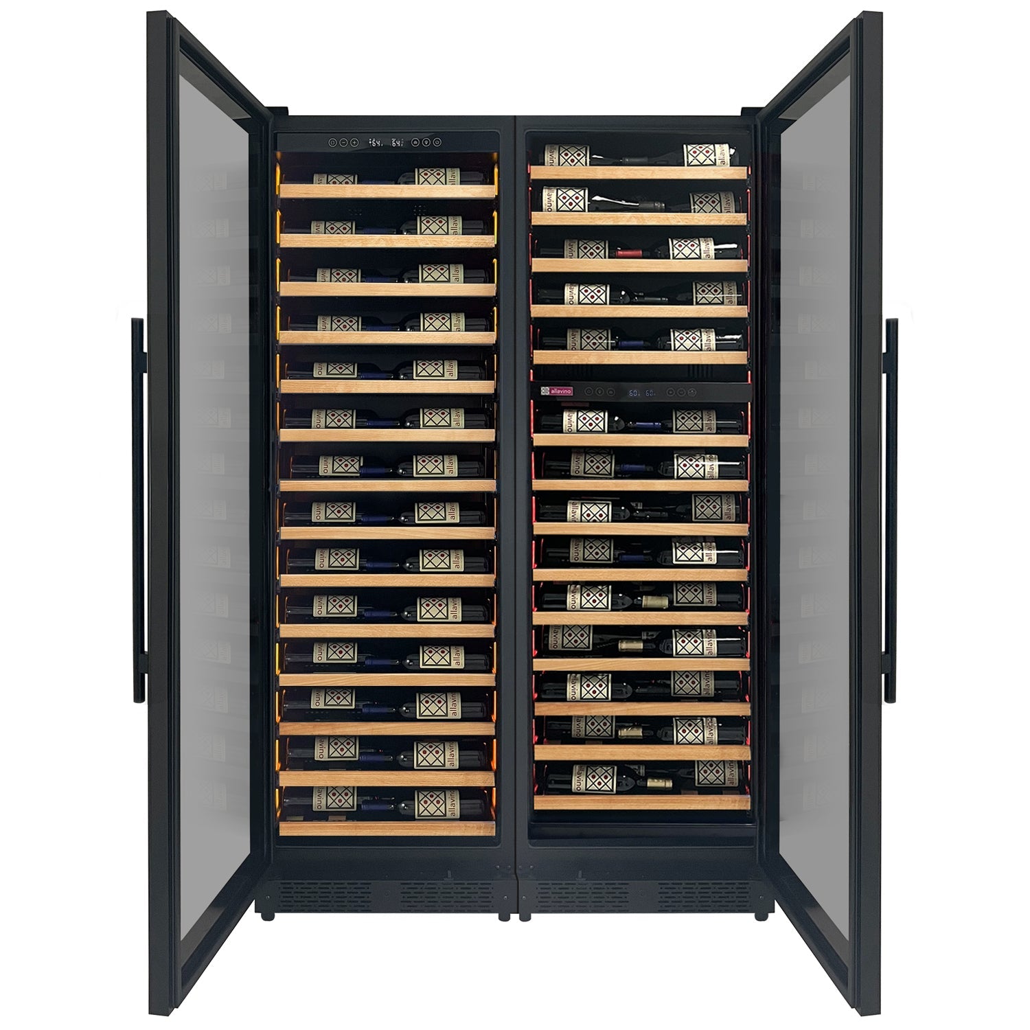 Allavino Reserva Series 134 Bottle 71" Tall Three Zone Black Side-by-Side Shallow Wine Refrigerator
