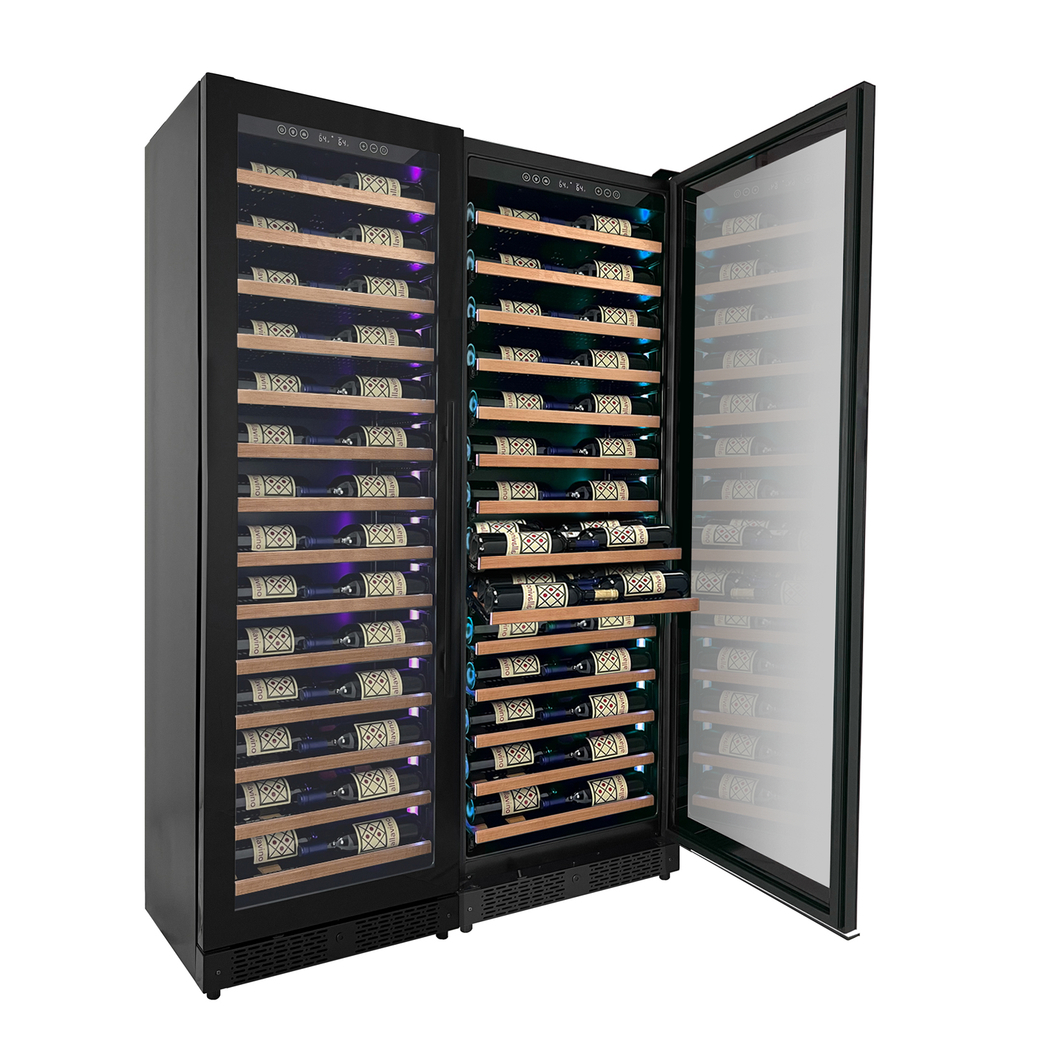 Allavino Reserva Series 134 Bottle 71" Tall Dual Zone Black Side-by-Side Shallow Wine Refrigerator