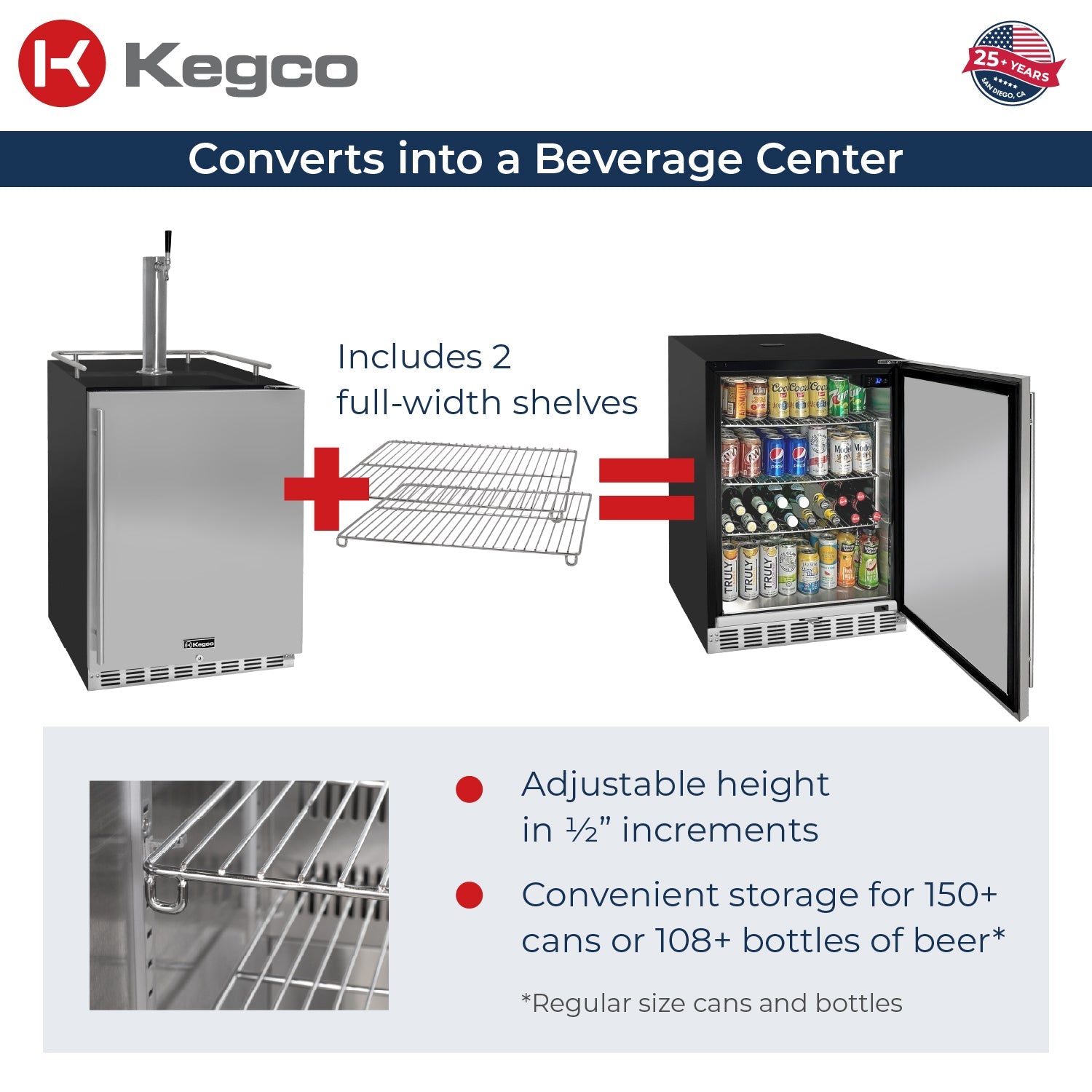 Kegco HK38BSU-1 24" Single Tap Built-In Stainless Steel Kegerator